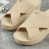 (2 pairs) Women Fashion Solid Color Cross Thick-Soled Wedge Heel Round Toe Slippers