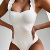 Women Fashion Solid Color Basic Ruffled Strap Tight Bodysuit