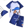 Kids Boys Cute Cartoon Puppy Letter Pattern Round Neck Short Sleeve Top And Elastic Bottom With Cap Set