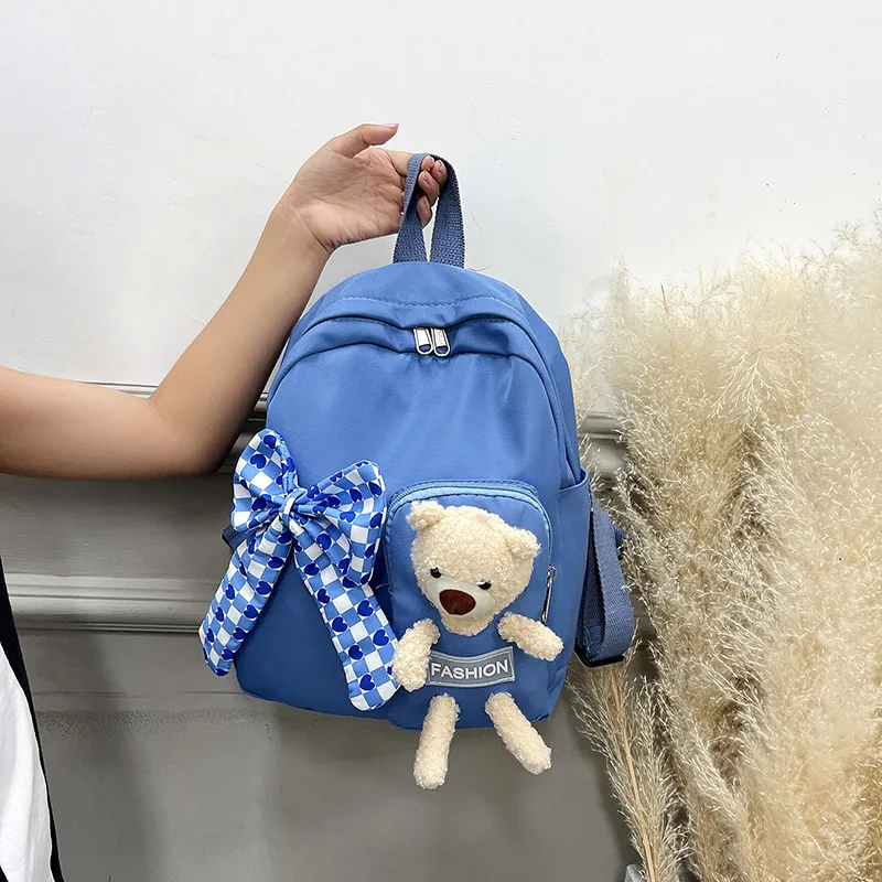 Kids Unisex Cute Casual Solid Color Zipper Carto Bear Bow School Backpack Bag