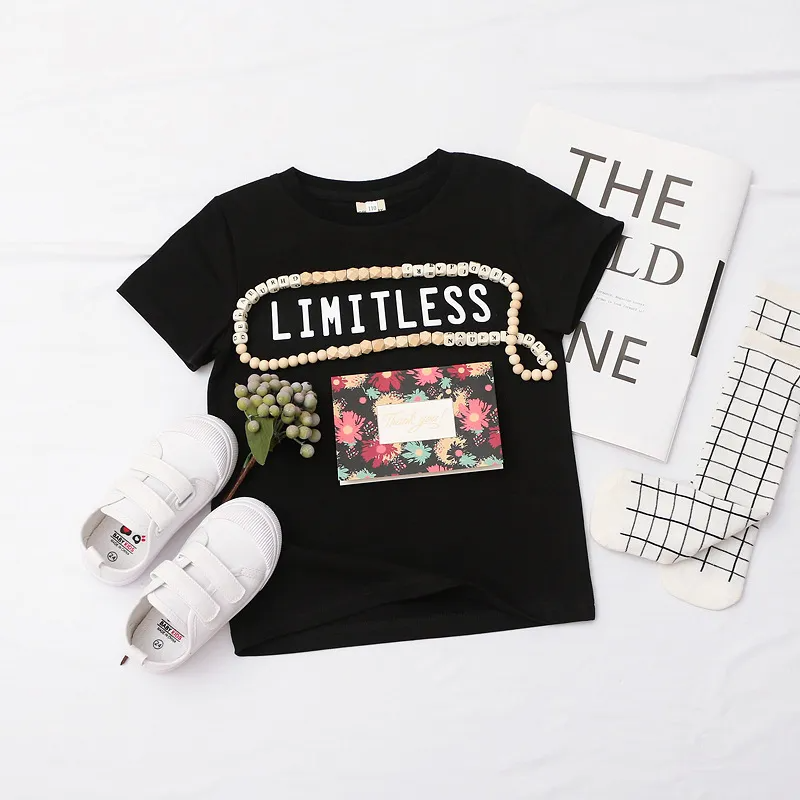 Children Kids Baby Fashion Girls Boys Basic Short Sleeve Letter Print T-Shirt