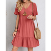 Women'S Fashion Casual Loose V Neck Ruffled Short Sleeve Dress