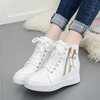 Women Fashion Solid Color Side Zipper Lace-Up Round Head Thick-Soled Sneakers