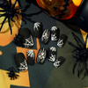 ( Buy 1 Get 2 ) Women Halloween Black Frosted White Cobweb Rhinestone Wearable False Nails