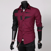 Men Fashion Contrast Color Splicing Lapel Slim Long Sleeve Shirt