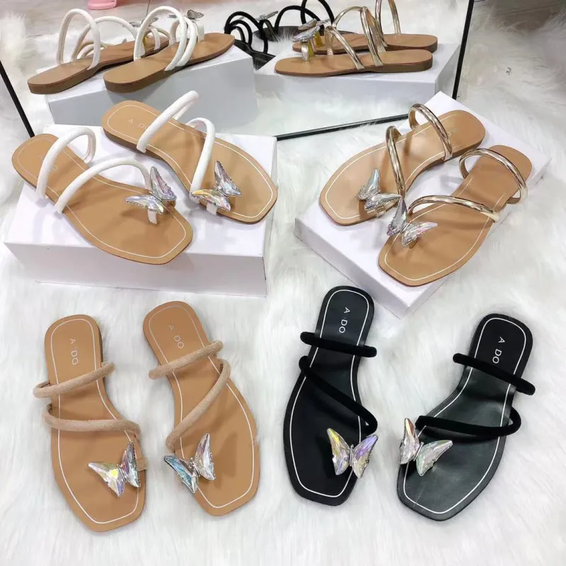 Women Fashion Multicolor Diamond Flat Slippers