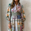 Women Ramadan /Eid Fashion Vintage Printing Single-Breasted Long Sleeve Dress