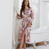 Cozy Women Lingerie Fashion Floral Print Long Sleeve Satin Pajamas Nightrobe