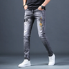 Men Retro Ripped Slim Fit Stretch Embroidered Skinny Jeans