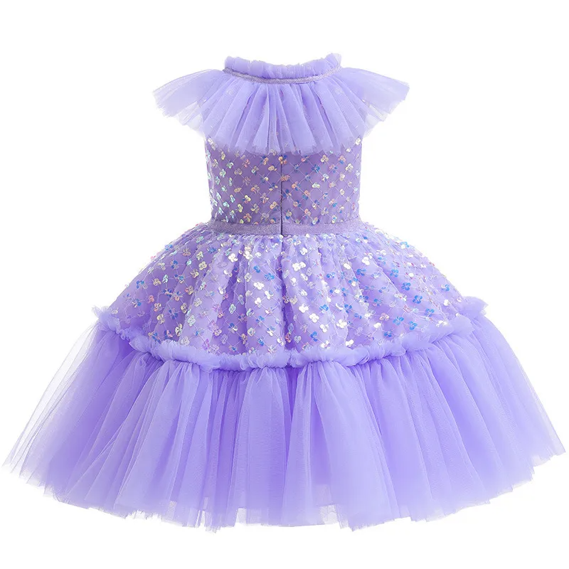 Kids Toddler Big Girls Fashion Party Cute Sweet Solid Color Sequins Pleated Sleeveless Mesh Party Tutu Dress