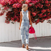 Women Fashion Ripped Hole Washed Slim Denim Overalls Jumpsuits