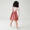 Kids Toddler Big Girls Fashion Casual Cute Tiny Flower Long Sleeve Round Neck Solid Color Embroidery Rabbit Suspender Skirt Set