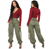 Women Fashion Casual Multi-Pocket Button Middle Waist Pants