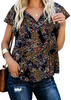 Women Fashion Summer Casual Floral Print V-Neck Short-Sleeved Blouse