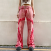 Women'S Fashion Edgy Raw Edge Pink Flare Jeans