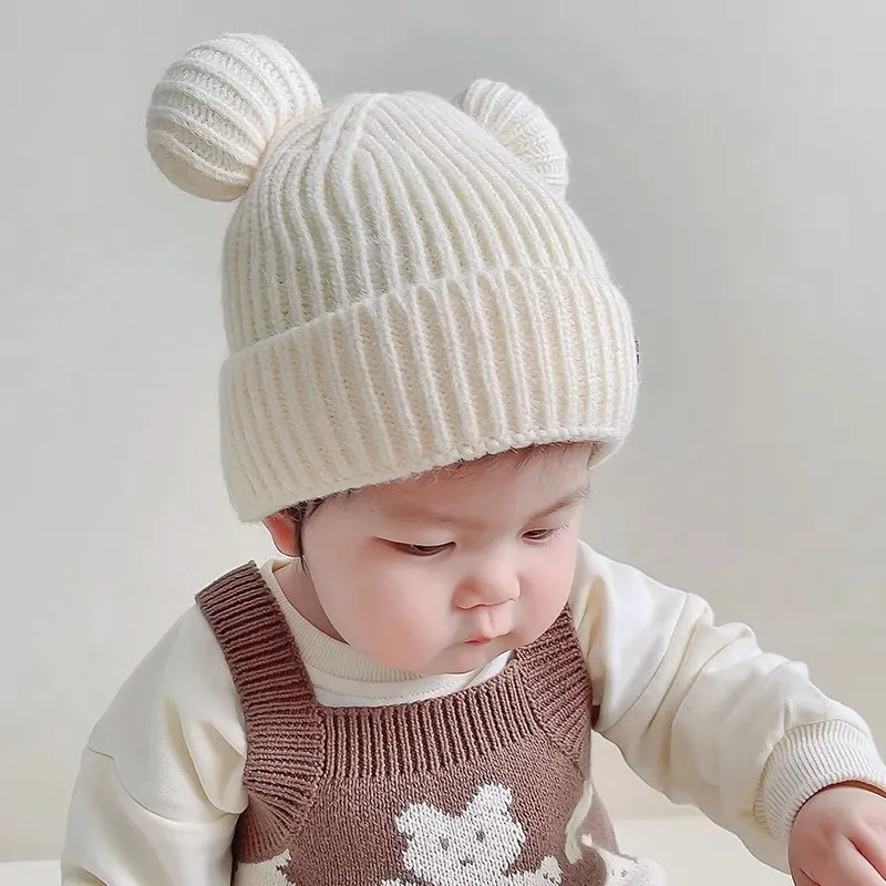 (Buy 1 Get 1) Kids Autumn Winter Casual Cute Fur Ball Solid Color Knitwear Hat