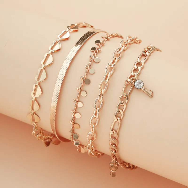 (Buy 1 Get 1) Women Fashion Punk Round Snake Chain Hollow Love Aanklet Set