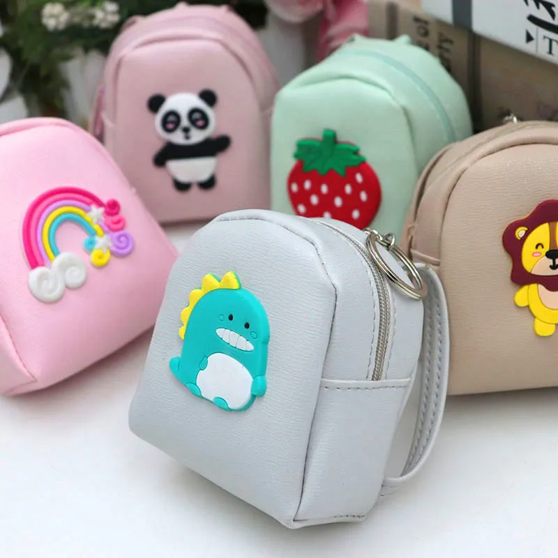 Kids Cute Cartoon Pattern Backpack Shape Zipper PU Mini Coin Wallet