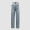 Women Fashion V-Waist Straight Irregular Diagonal Button Jeans