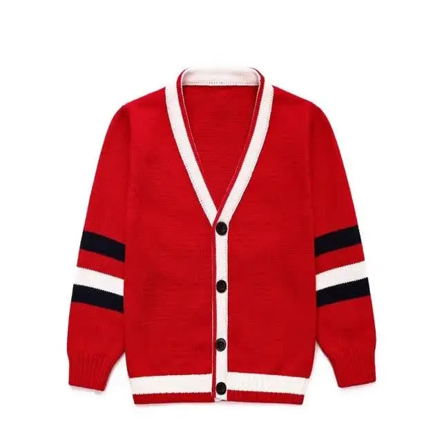 Kids Simple Preppy Stripe Single-Breasted Knit Coat