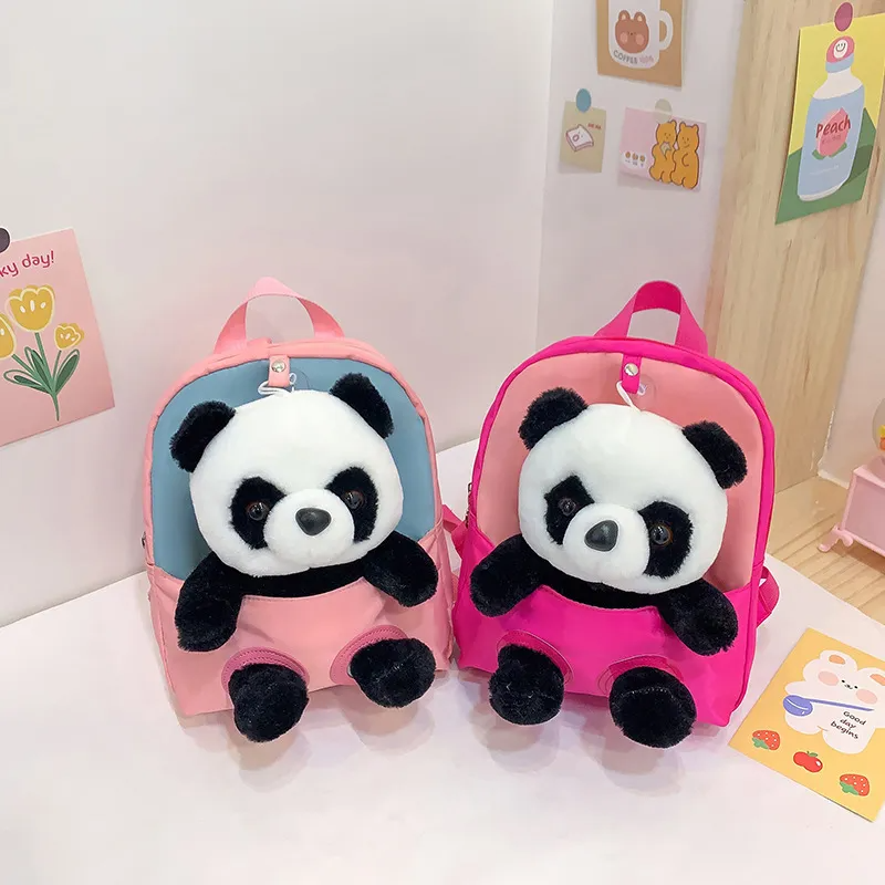 Children Kids Baby Fashion Boys Girls Cartoon Panda Doll Plushtoy Backpack School Bag