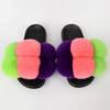 Women'S Winter Fashion Plus Size Multicolor Fur Ball Flat Slippers