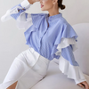 Women Fashion Simple Stripe Ruffled Long Sleeve Shirt