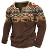 Men Ethnic Vintage Printed Long Sleeve Polo Shirt