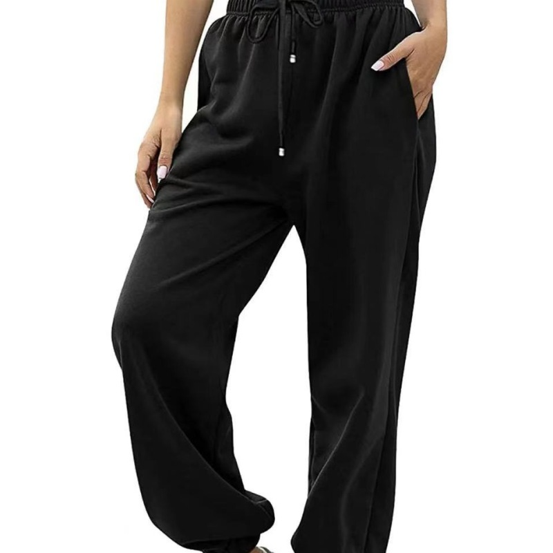 Women'S Casual Solid Color Loose Comfortable Drawstring Waist Fitness Pants