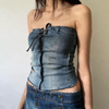 Women'S Fashion Edgy Boat Neck Single-Breasted Denim Tube Top