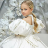 Kids Toddler Big Girls Casual Party Solid Puff Sleeve Tutu Princess Dress