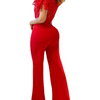 Women Fashion Elegant Solid Color Lace Patchwork Hollow Lace-Up Jumpsuits