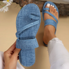 Women Fashion Casual Plus Size Solid Color Round Toe Denim Flat Slippers