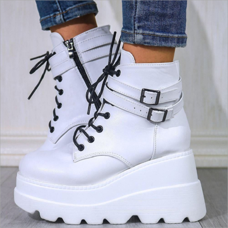 Women Fashion Platform Platform High Top Buckle Ankle Boots