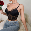 Women Sexy Gothic Deep V Solid Color Hollow Lace Crop Camis