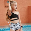 Girls Fashion Hollow Out Tops And Cow Pattern Bottoms Set