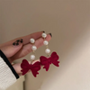 (Buy 1 Get 2) Valentine Day Women Fashion Cosmetic Red Bow Heart Pearl Earrings