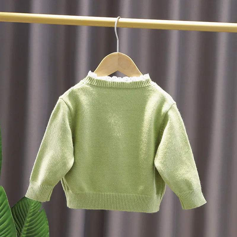 Kids Toddler Girls Autumn Winter Fashion Casual Simple Solid Color Flower Button Sweater