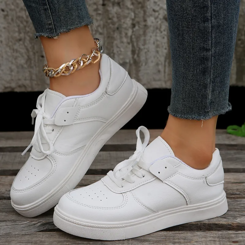 Women Fashion Casual Plus Size PU Lace-Up Sneakers