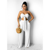 Women Summer Vacation Solid Color Tube Top Wide Leg Pants Two-Piece Set