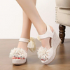 Women Fashion Plus Size Floral Ribbon Frosted Wedge Heel Open Toe Platform Shoes