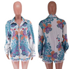 Women Fashion Printed Long Sleeve Shorts Casual Set