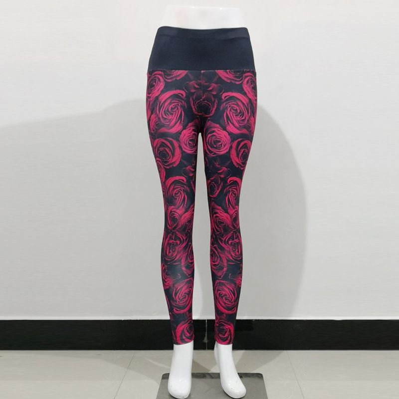 Red Rose Print High-Waisted Hip-Lifting Sports Cropped Leggings Pants