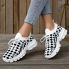 Women Fashion Casual Geometric Print Fly-Woven Lace-Up Sneakers