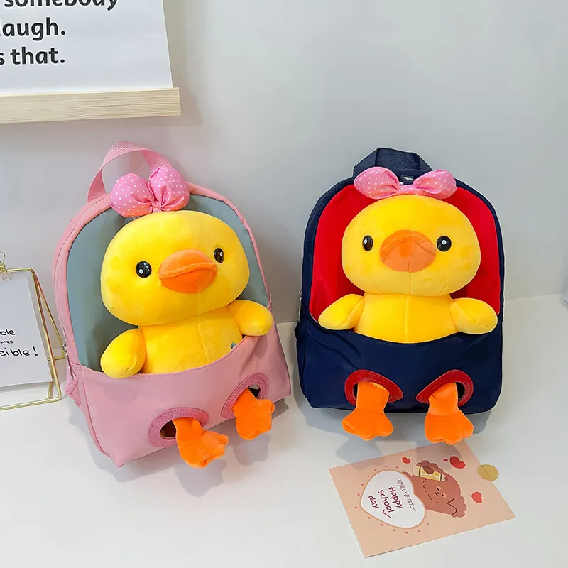 Children Kids Baby Fashion Boys Girls Cartoon Duck Doll Plushtoy Backpack School Bag