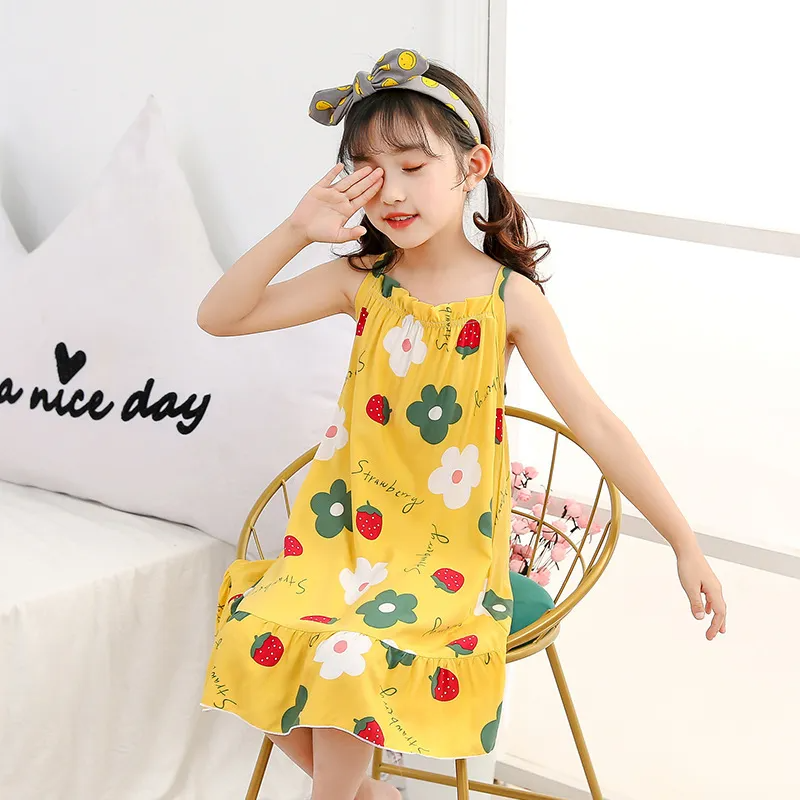 Children Kids Baby Fashion Girls Casual Basic Sleeveless Multicolor Print Suspender Nightdress