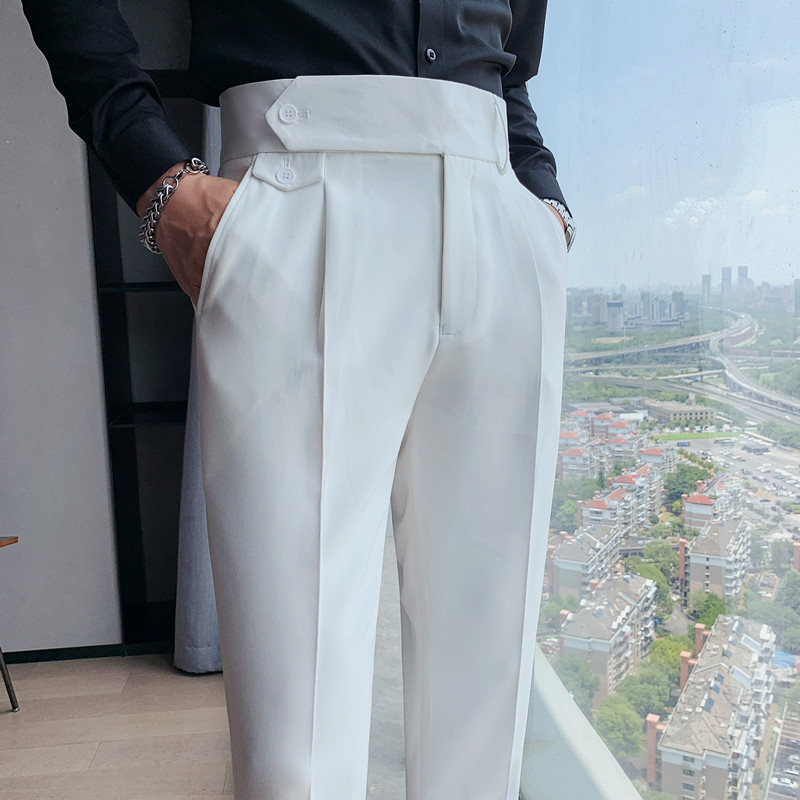 Men Fashion Casual Slim Fit Solid Color Business Suit Pants