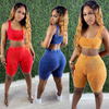 Fashion Women Athleisure Solid Color Rib-Knit Tank Top Shorts Casual Fashion Sports Set