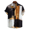 Men Casual Creative Color Matching Lapel Short-Sleeved Loose Shirt