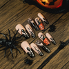 ( Buy 1 Get 2 ) Women Fashion Halloween Black Flame Heart Cobweb Pumpkin Bat Wearable False Nails